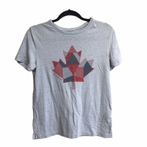 ROOTS Canada Cotton Blend Short Sleeve T-Shirt Patchwork Maple Leaf Blue S